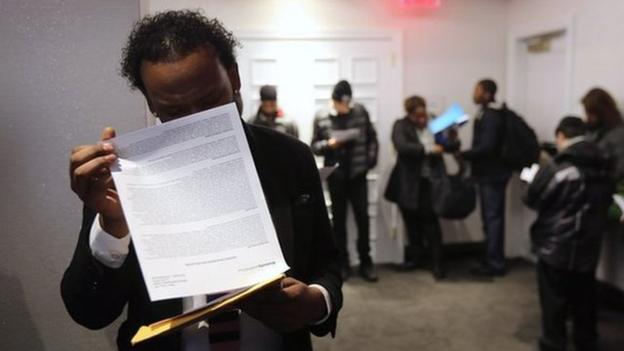 Employers in the US created 223,000 new jobs in April, official figures show, while the unemployment rate dropped to a seven-year low of 5.4%.