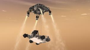 Artwork of Curiosity landing on Mars (Copyright: Nasa)