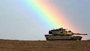 Tank in Kuwait with a rainbow above it (Copyright: Getty Images)