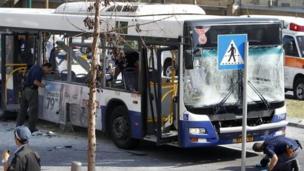 Aftermath of bus blast, Tel Aviv, 21 Nov