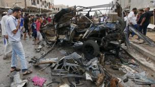 Scene of car bomb attack in the Kamaliyah neighbourhood of Baghdad on 20 May 2013
