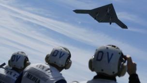 An X-47B drone combat aircraft is launched for the first time off an aircraft carrier, the USS George H. W. Bush, in the Atlantic Ocean off the coast of Virginia, May 14, 2013