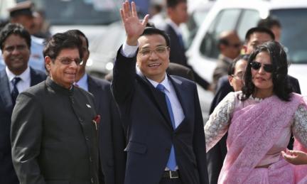 China's Premier Li Keqiang on his arrival in Delhi on Sunday afternoon
