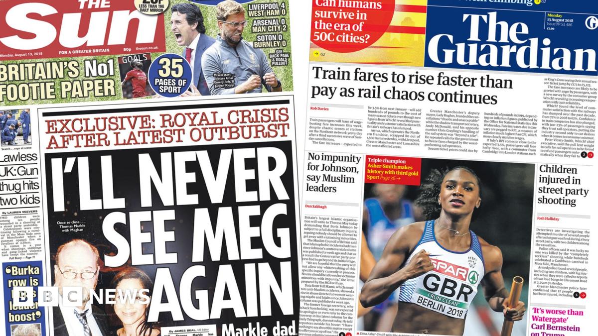 Newspaper headlines Palace 'bustup' and rail fares increase BBC News