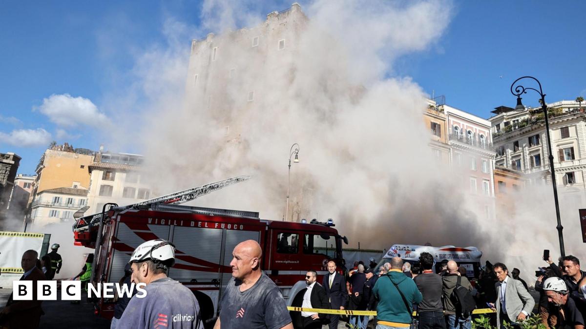 
                            Rescue under way after medieval tower partially collapses in Rome