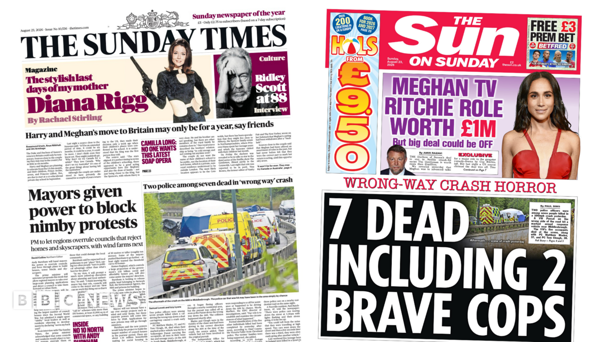 Thumbnail for The Papers: 'Power to block nimby protests' and Meghan 'deal could be off'