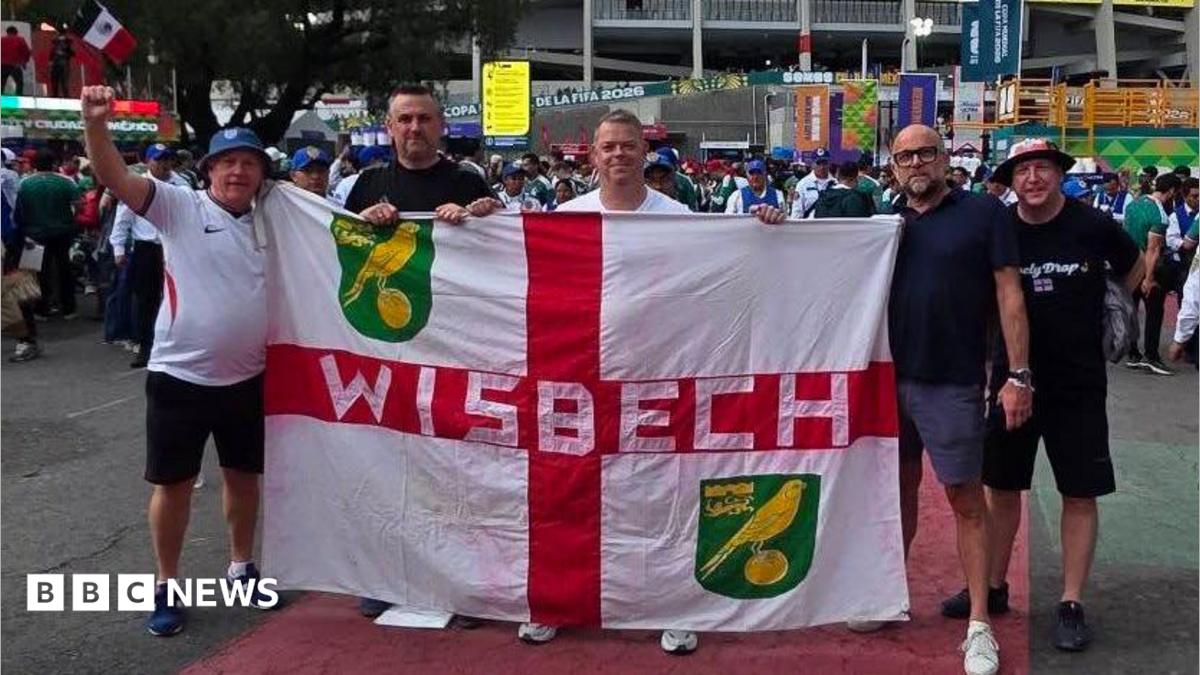England fan waves same homemade Wisbech flag at eight World Cups