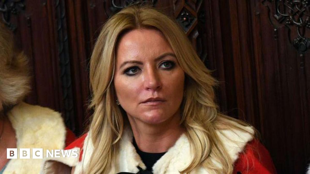 Michelle Mone has long blonde gong over the shoulders of her House of Lords gown