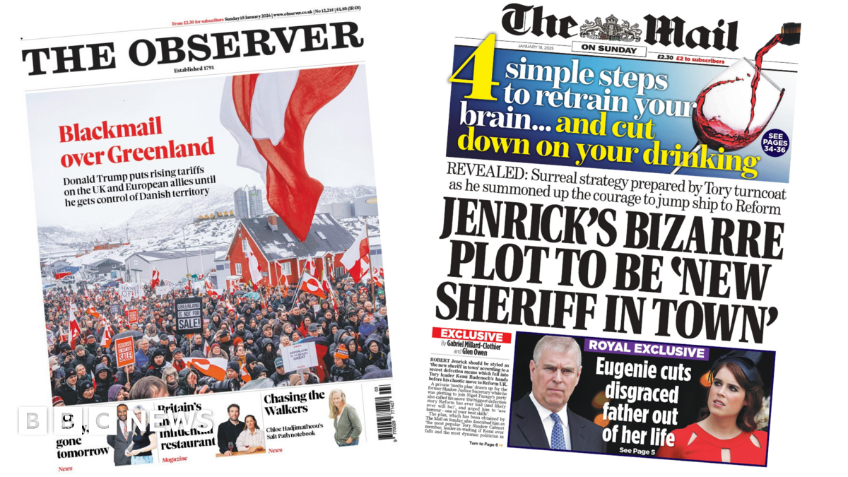 
                            Newspaper headlines: 'Blackmail over Greenland' and 'Jenrick's bizarre plot'