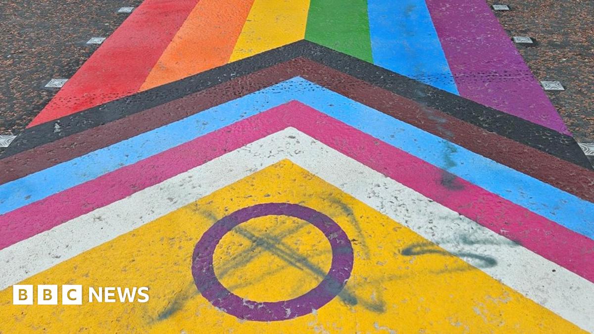 Blackpool rainbow zebra crossing defaced with graffiti - BBC News