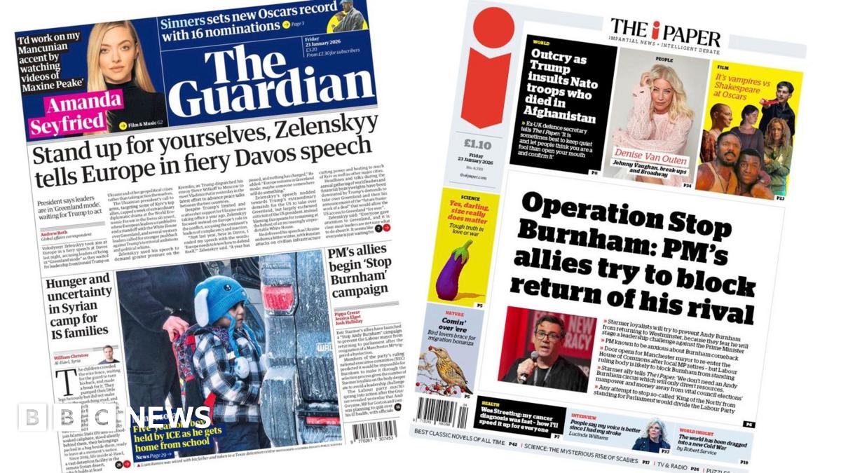 Newspaper headlines: Zelensky's 'fiery' Davos speech and 'Operation Stop Burnham'