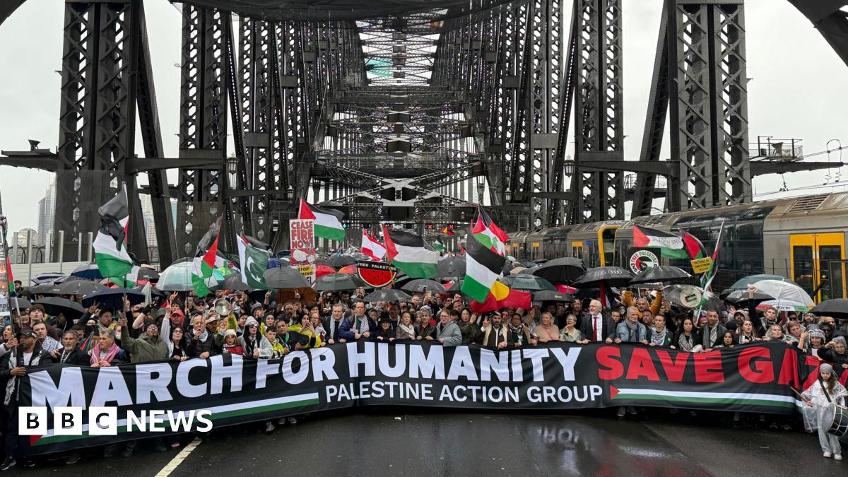 Ribuan Pengunjuk Rasa Pro-Palestina Tutup Jembatan Pelabuhan Sydney di Tengah Hujan Deras