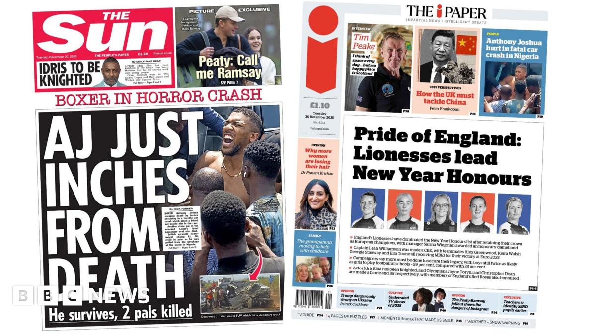 
                            Newspaper headlines: Anthony Joshua in 'horror crash'