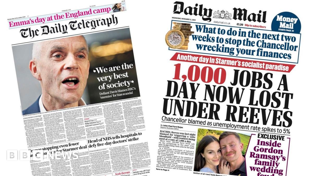 
                            Newspaper headlines: 'Defiant Davie' and 'Reeves blamed over jobs bloodbath'