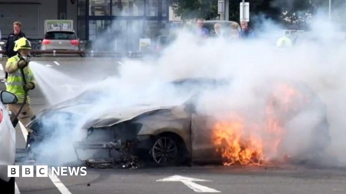 Cars burst into flames after crash near Cardiff City Stadium BBC News