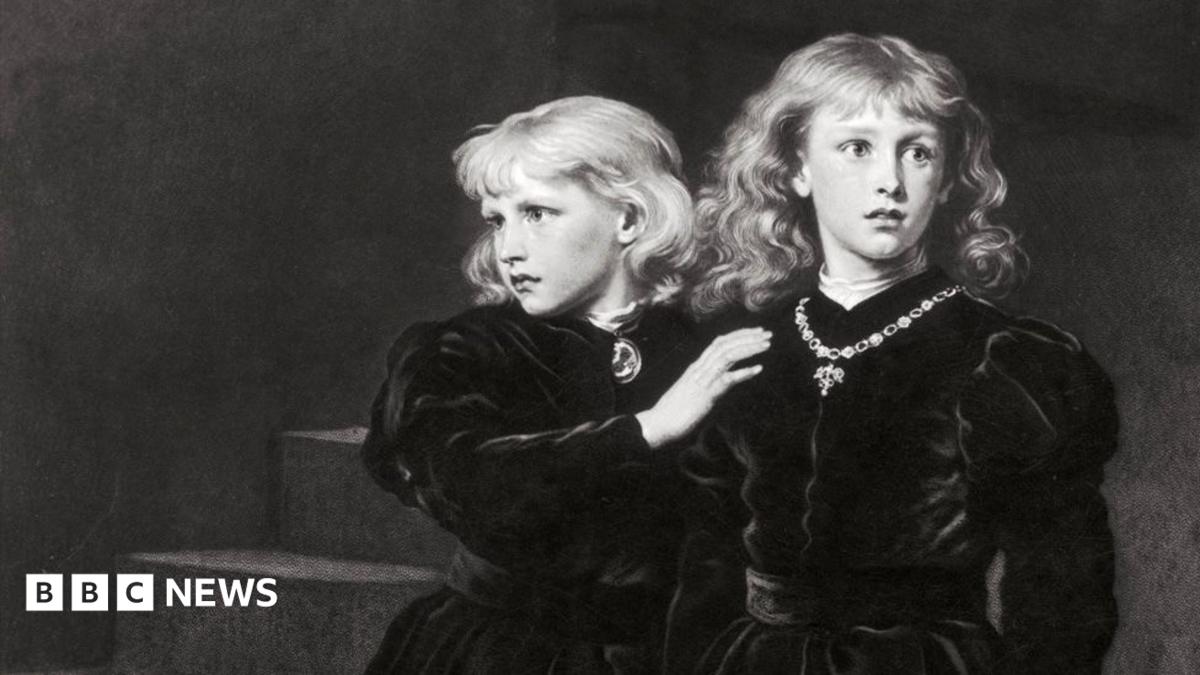 A vintage etching of two princes, Edward and Richard, in the Tower by John Everett Millais, produced in the 19th Century.