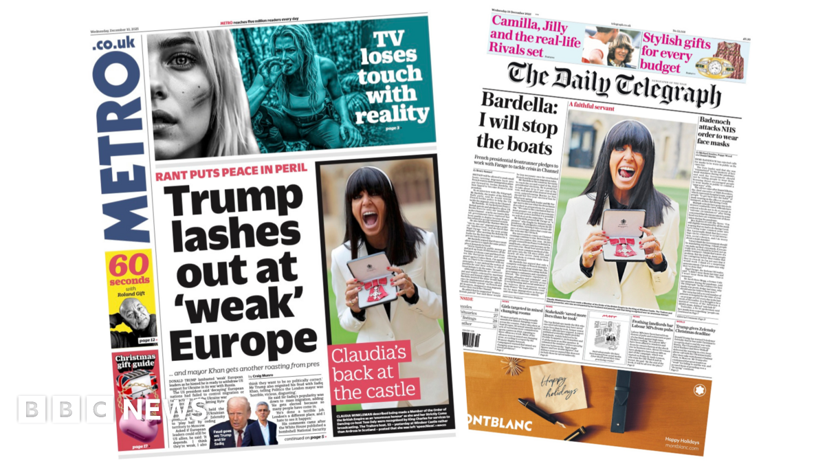 
                            Newspaper headlines: Trump says Europe 'weak' and 'faithful servant' Winkleman