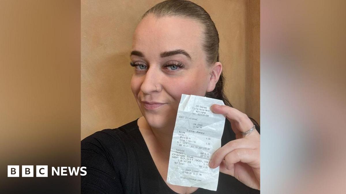 
                            Woman handed gift card receipt for £63 quadrillion in Nottingham cafe
