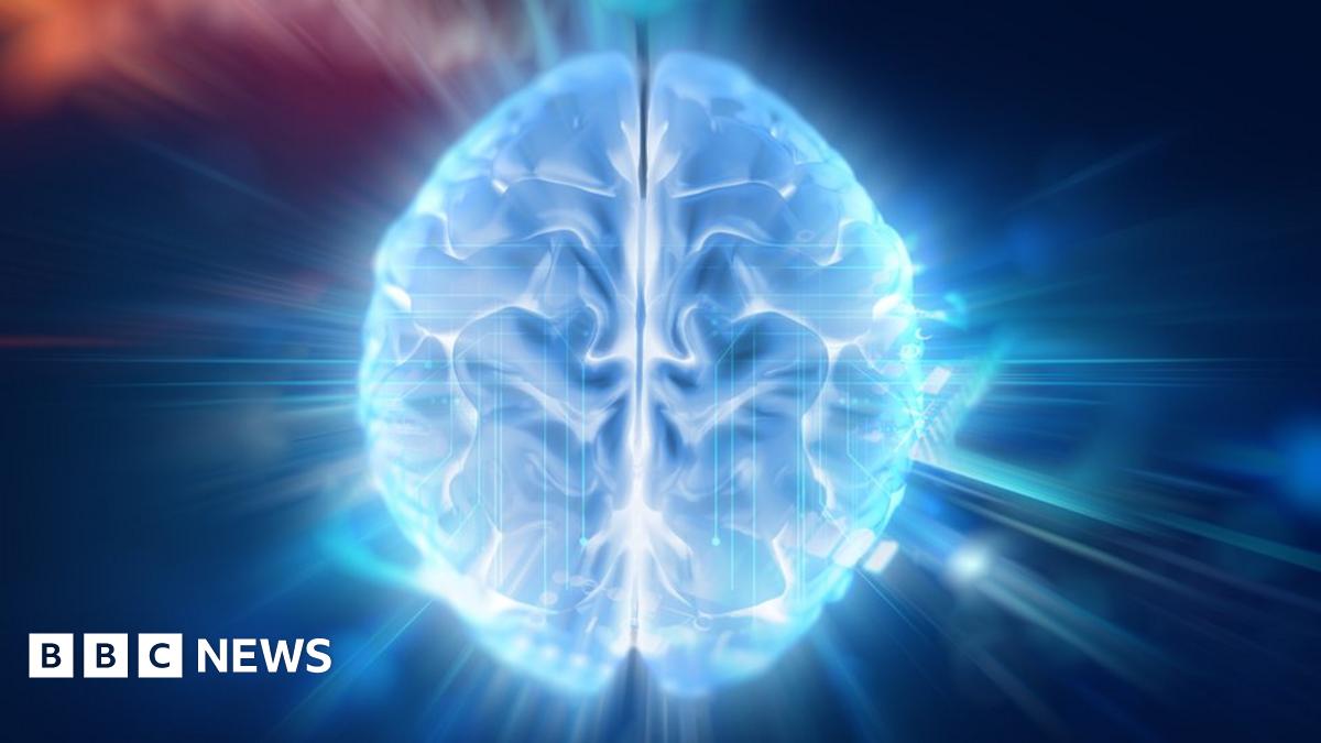 3d illustration of human brain on technology background.