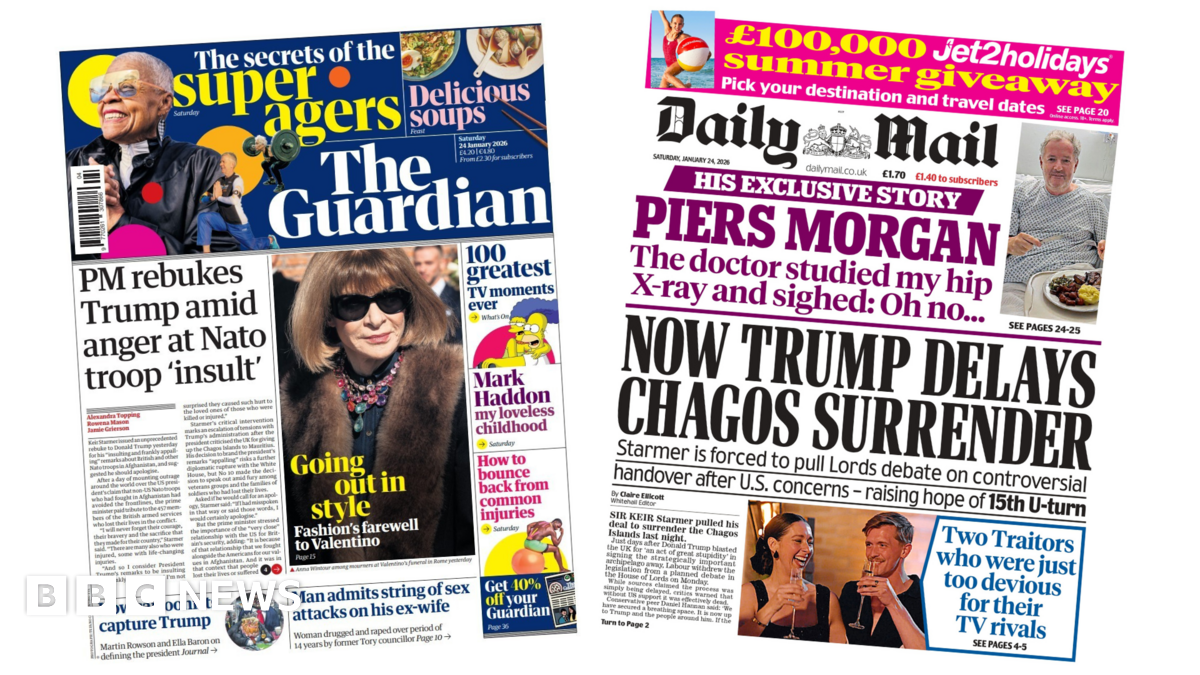 
                            Newspaper headlines: 'Anger at Nato troop insult' and 'Trump delays Chagos surrender'