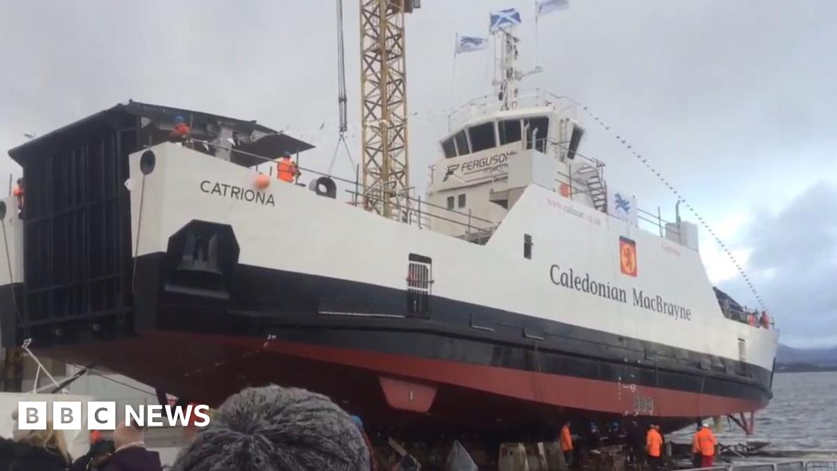 New £12m CalMac hybrid ferry launched at Ferguson yard - BBC News