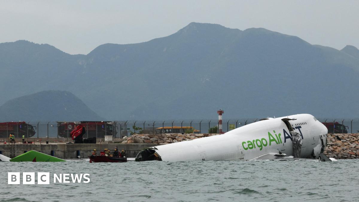Hong Kong: Two dead after cargo plane skids off runway into sea - follow live thumbnail