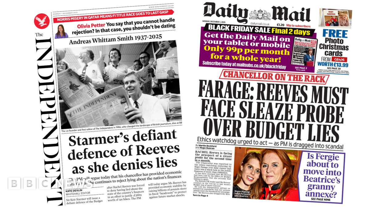
                            Newspaper headlines: Reeves 'denies lies' and 'must face sleaze probe'