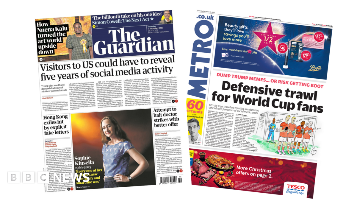 
                            Newspaper headlines: 'Trawl for World Cup fans' and 'women's champion' peerage