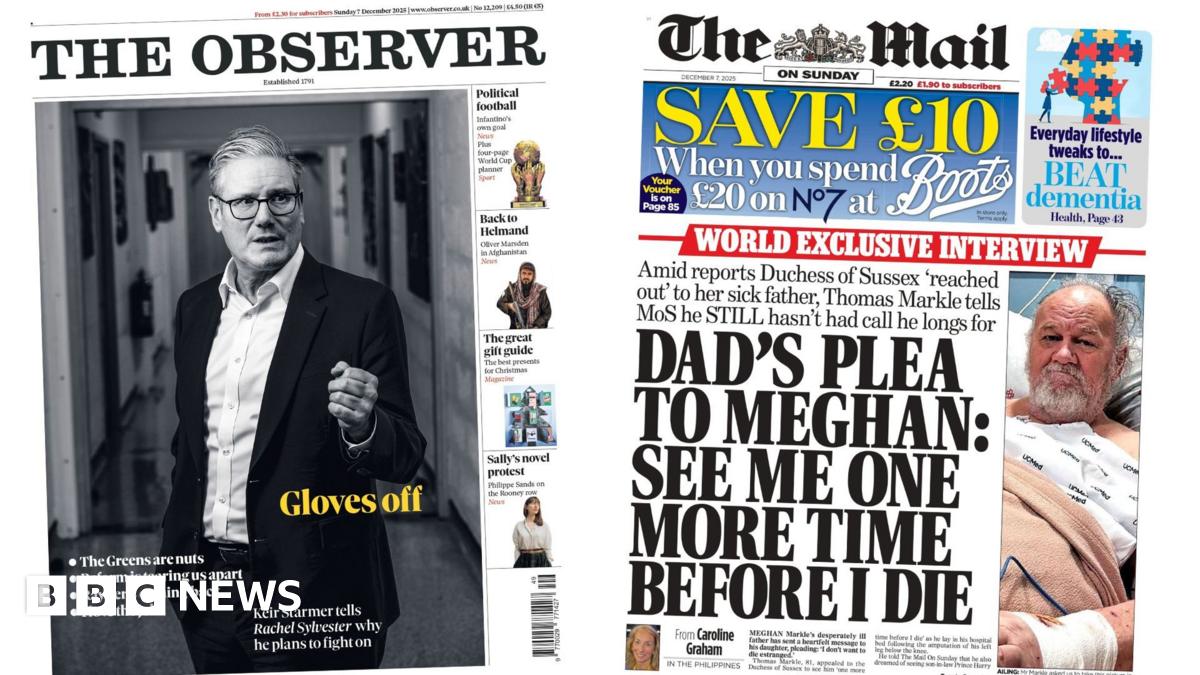 
                            Newspaper headlines: Starmer to 'fight on' and 'Dad's plea to Meghan'