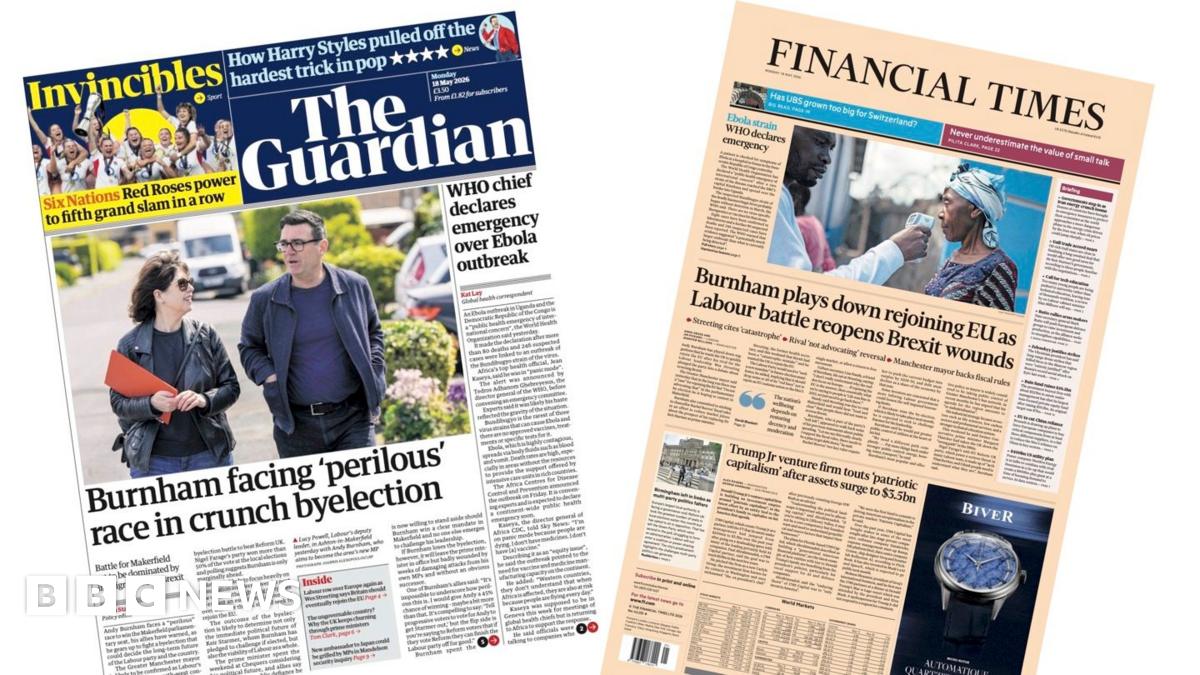 Newspaper headlines: 'Burnham faces perilous race' and 'WHO declares Ebola emergency'