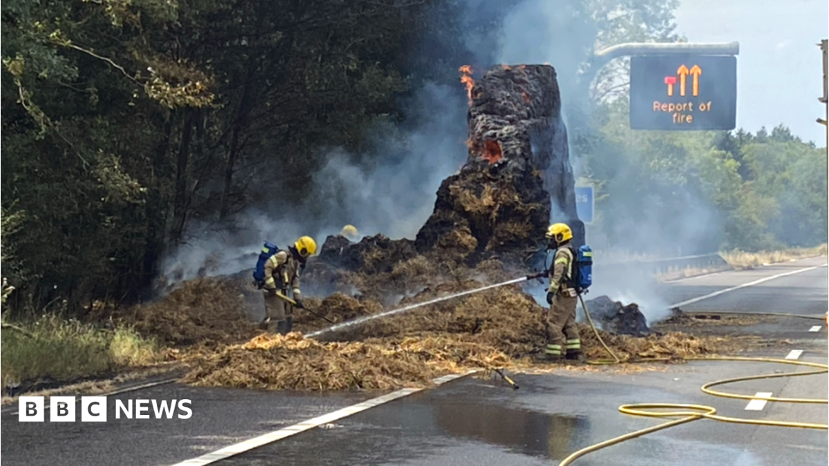 M4 near Swindon closed after lorry carrying hay sets on fire