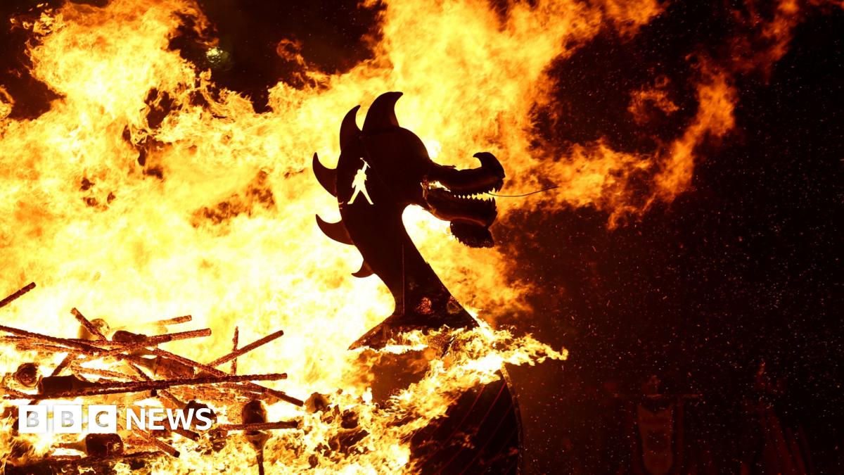 Famous Up Helly Aa festival sets Shetland's skies ablaze