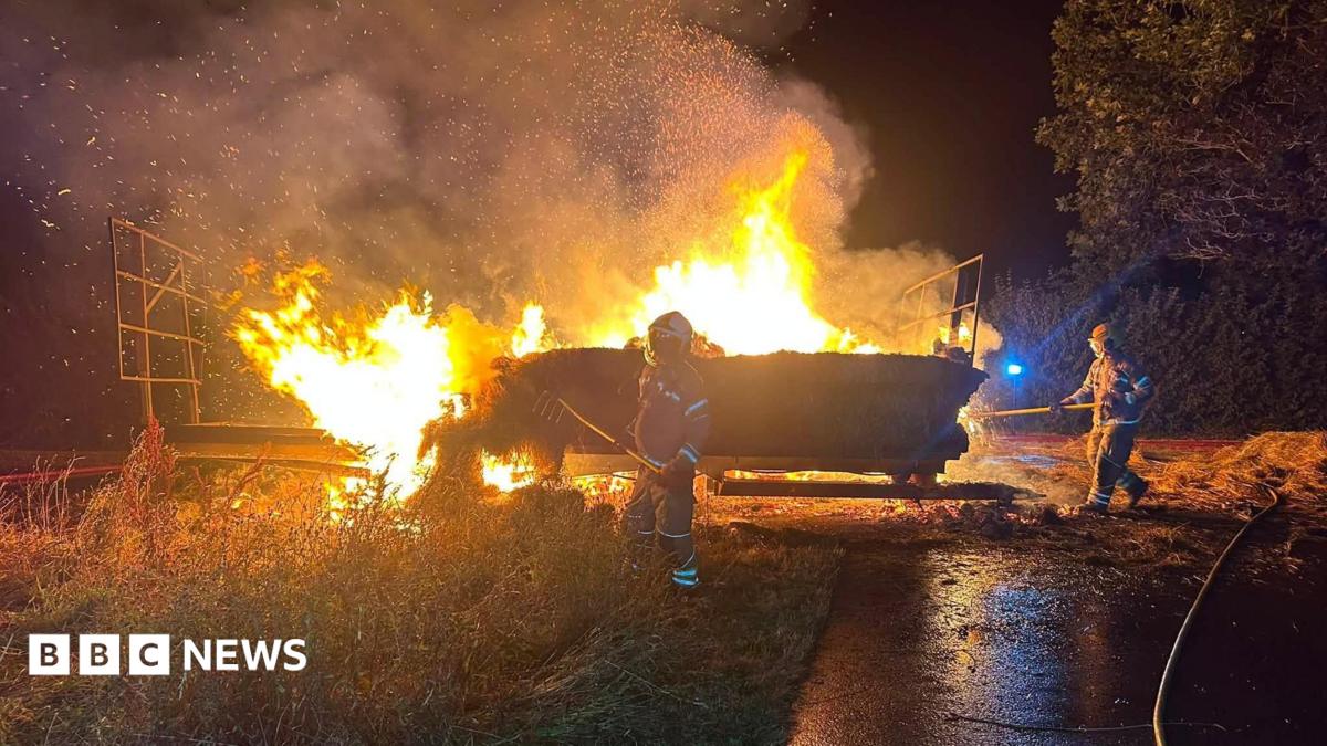 Fire crews and farmers battle Blakemere trailer blaze