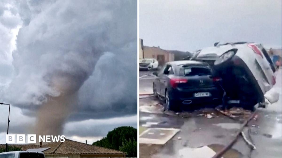 Moment tornado tears through southern France