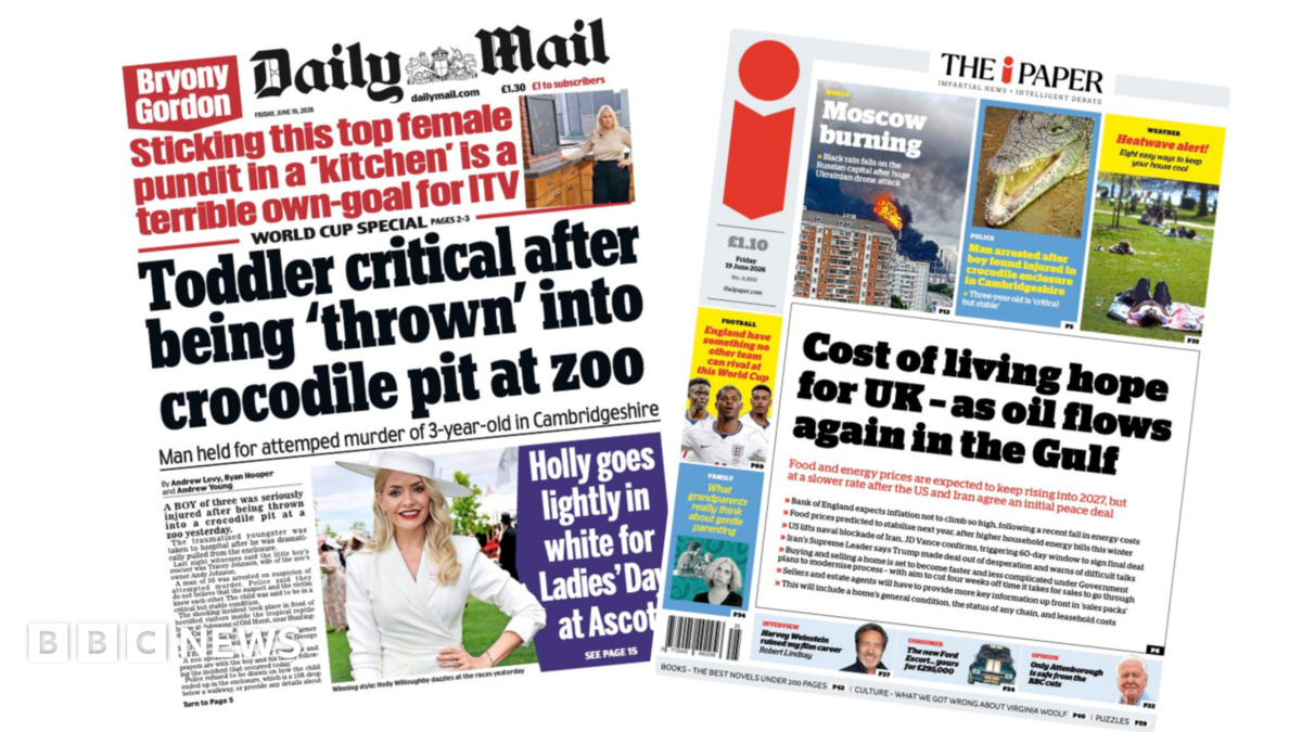 Newspaper headlines: 'Toddler critical' and 'cost of living hope'