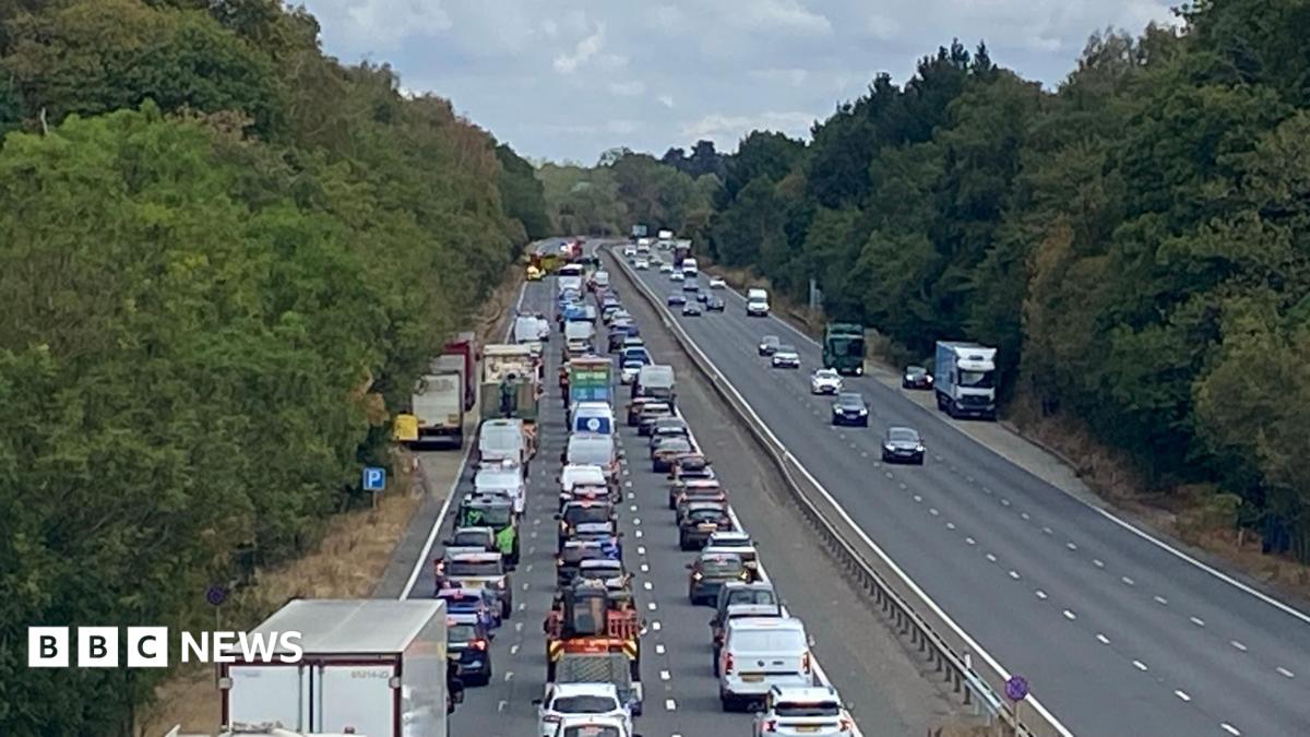 Long delays on A3 after car overturns