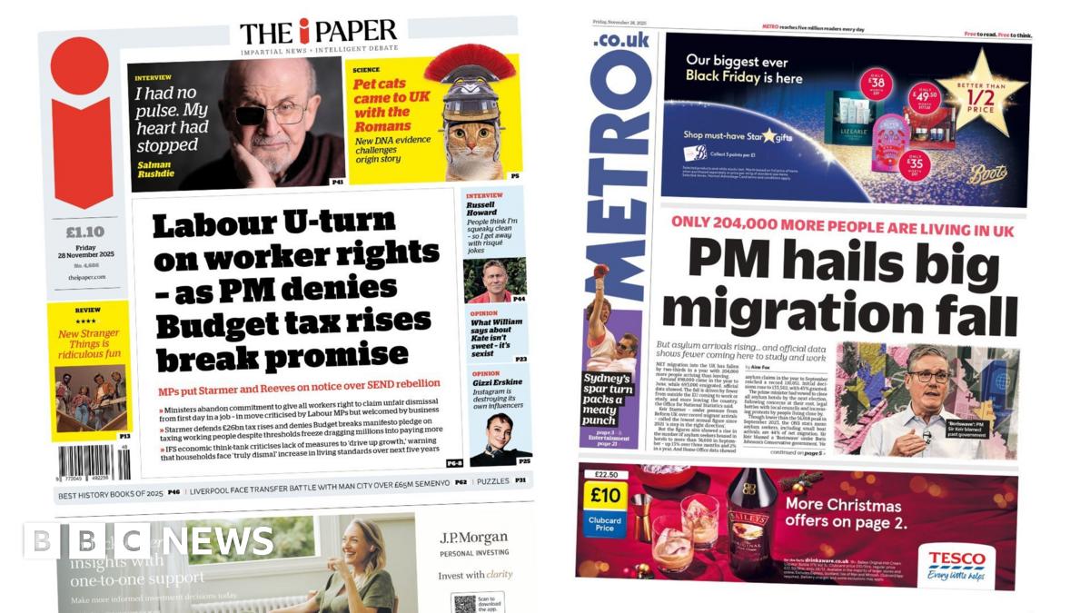 
                            Newspaper headlines: 'U-turn on workers rights' and 'big migration fall'