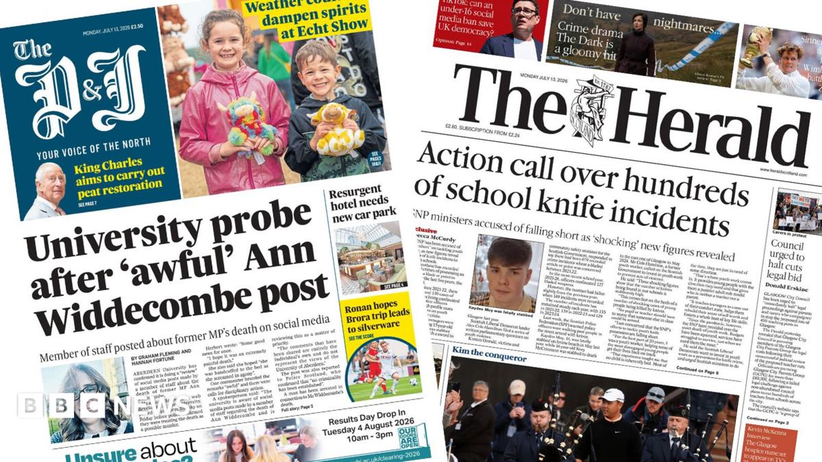 Scotland's papers: University probes 'awful' Widdecombe post and school knife figures