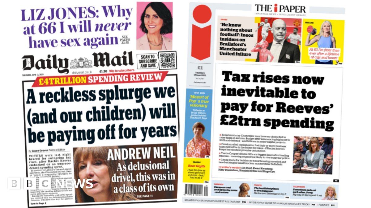 Newspaper headlines: Spending Review 'renewing Britain' or 'reckless splurge'