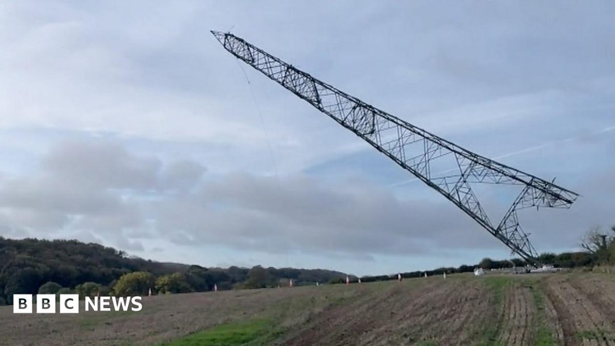 Final Pylon Toppled From Dorset Beauty Spot BBC News Final Pylon Toppled From Dorset Beauty Spot BBC News