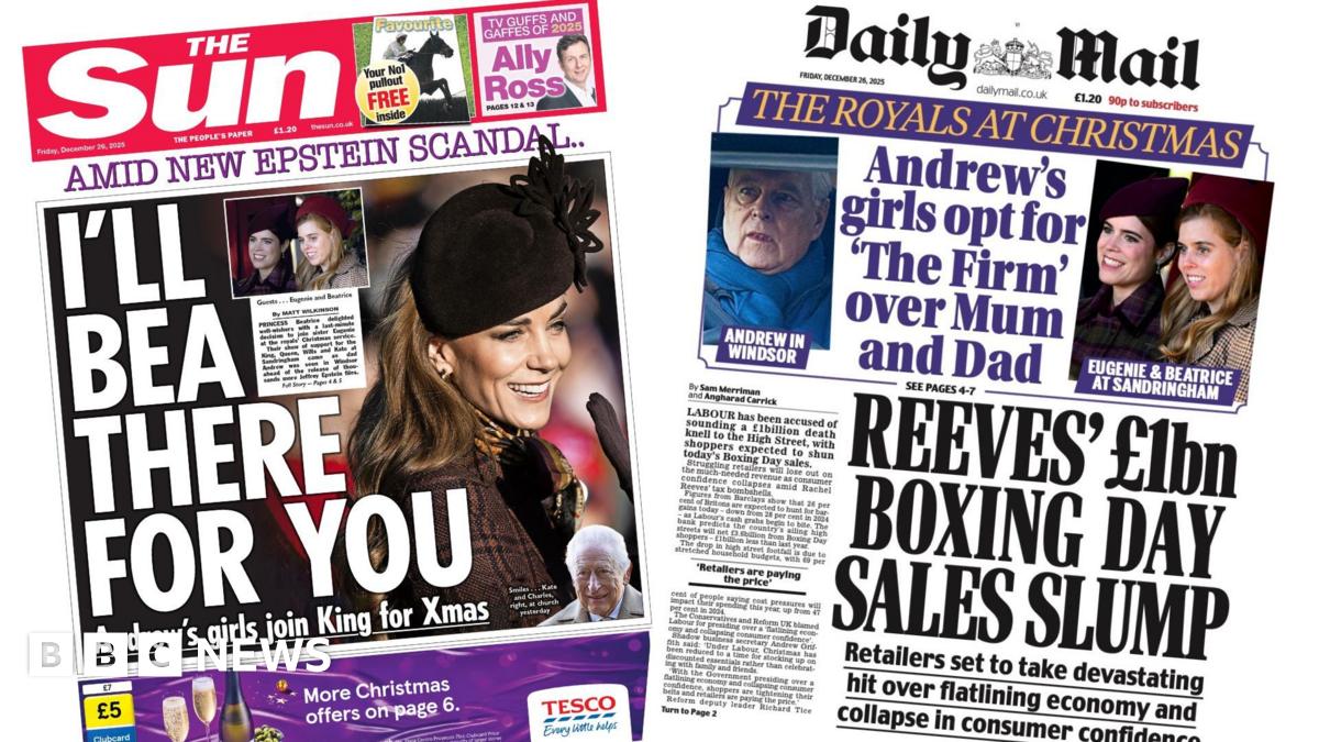 Newspaper headlines: 'I'll Bea there for you' and 'Boxing Day sales slump'
