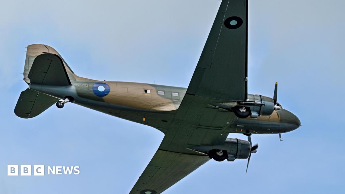 Battle of Britain Dakota in Cosford museum flypast