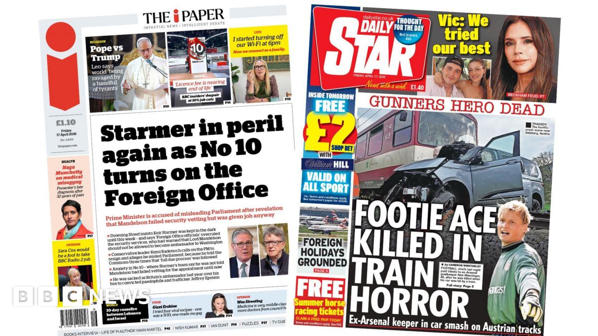 Newspaper headlines: 'Starmer in peril' and 'Gunners hero dead'