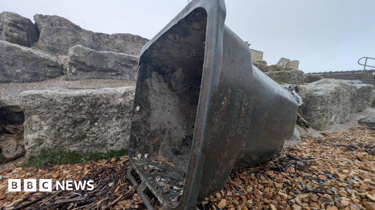 A bin from Alabama washes up on a Weymouth beach