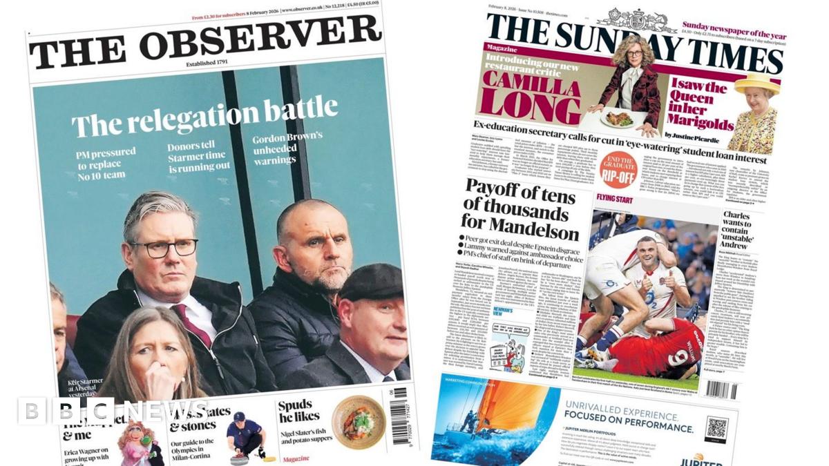 
                            Newspaper headlines: 'Payoff for Mandelson' and Starmer's 'relegation battle'