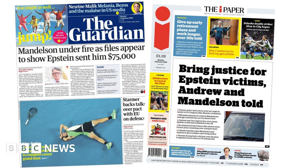 
                            Newspaper headlines: 'Mandelson under fire' and 'Bring justice for Epstein victims'