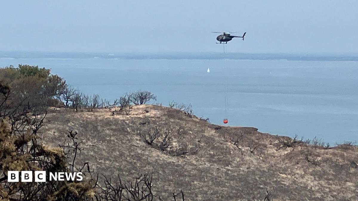 Helicopter water-drop joins heathland fire response