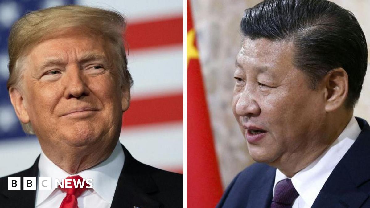 A split image with a close-up of Donald Trump on the left and Xi Jinping on the right