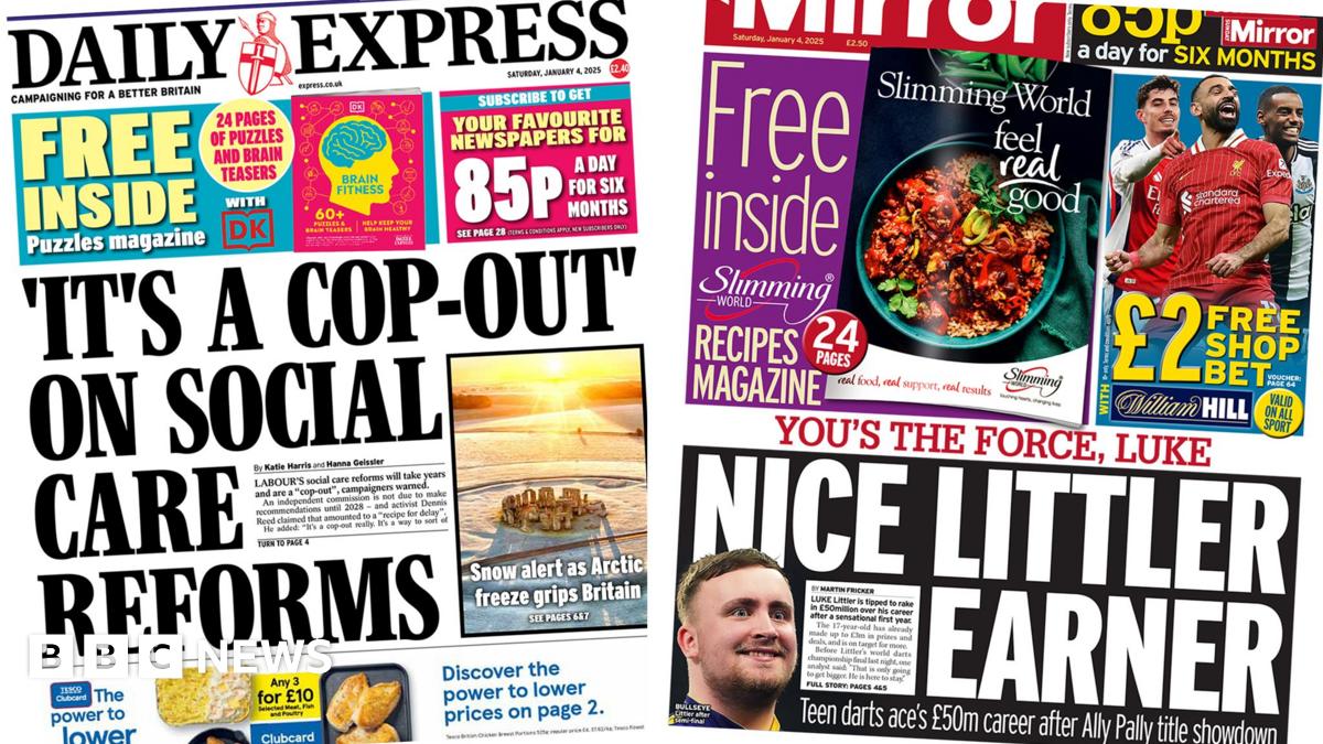 Newspaper headlines: Social care 'cop-out' and 'Nice Littler earner'