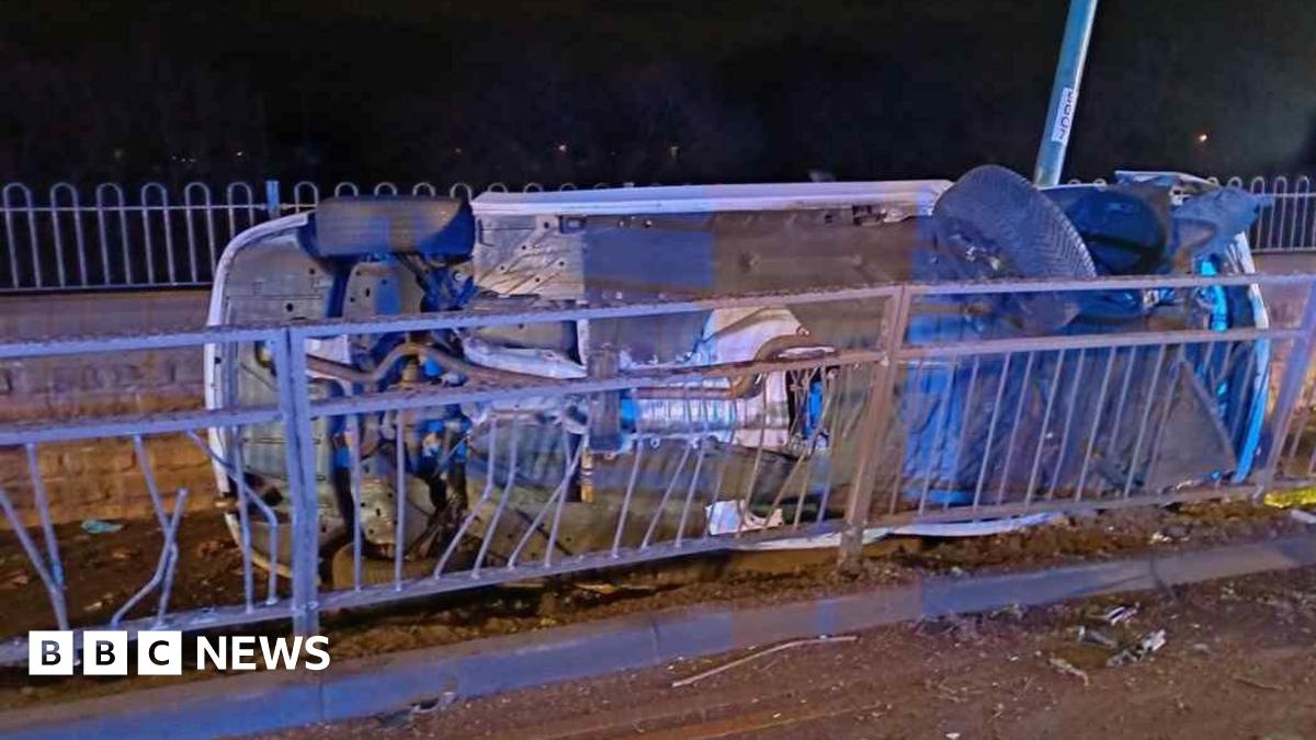 Six bailed after crash in Nottingham left car wedged against wall